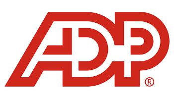 A red and white logo of the company adp.