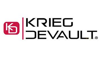 A black and red logo for krieg devau
