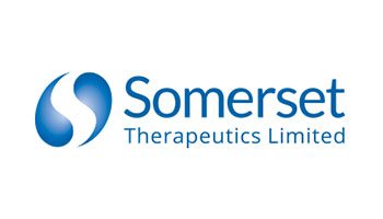A blue and white logo of somerset therapeutics