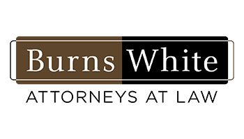 A brown and black logo for burns white attorneys at law.