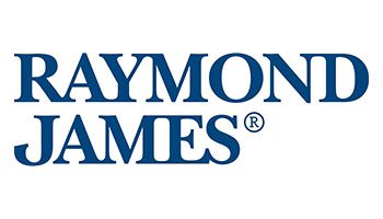 A blue and white logo of raymond james.