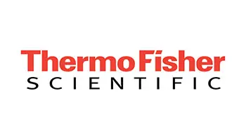 A red and white logo for thermo fisher scientific.