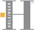 A gray and white logo for holsinger.