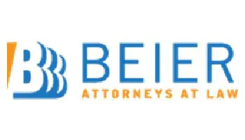 A blue and white logo of beiers attorneys at law